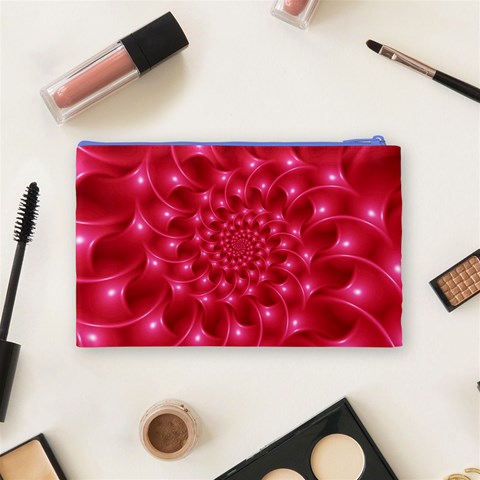 Glossy Rose Pink Spiral Fractal  Cosmetic Bag (Medium) from ArtsNow.com Back