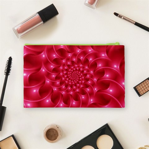 Glossy Rose Pink Spiral Fractal  Cosmetic Bag (Medium) from ArtsNow.com Back