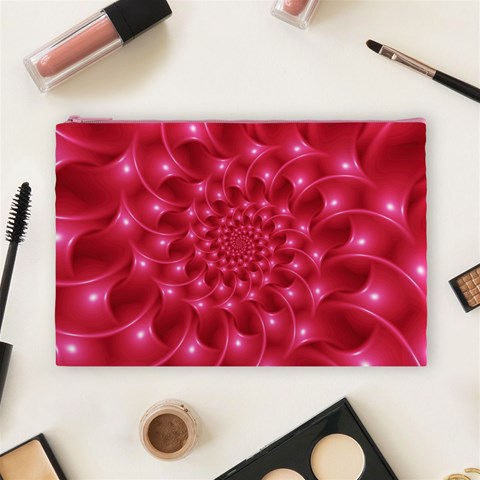 Glossy Rose Pink Spiral Fractal  Cosmetic Bag (Large) from ArtsNow.com Front