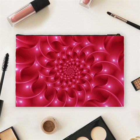 Glossy Rose Pink Spiral Fractal  Cosmetic Bag (Large) from ArtsNow.com Back