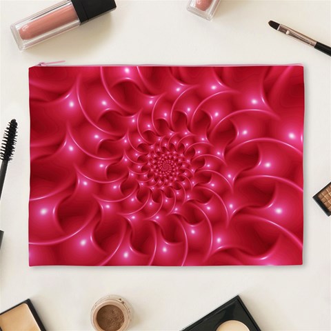 Glossy Rose Pink Spiral Fractal  Cosmetic Bag (XL) from ArtsNow.com Front