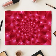 Glossy Rose Pink Spiral Fractal  Cosmetic Bag (XL) from ArtsNow.com Front