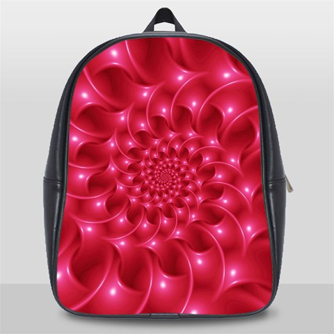 Glossy Rose Pink Spiral Fractal  School Bag (Large) from ArtsNow.com Front