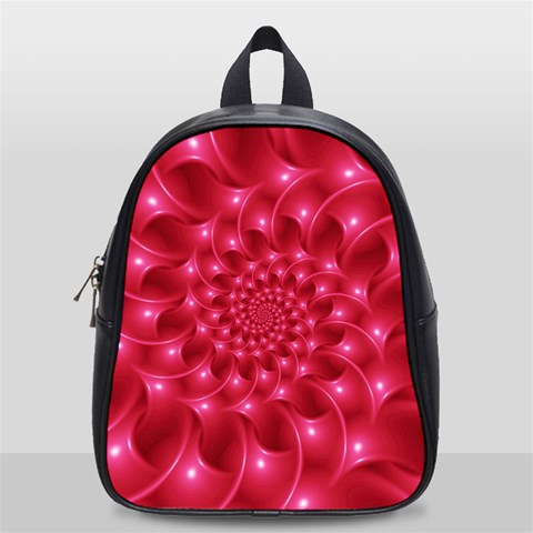 Glossy Rose Pink Spiral Fractal  School Bag (Small) from ArtsNow.com Front