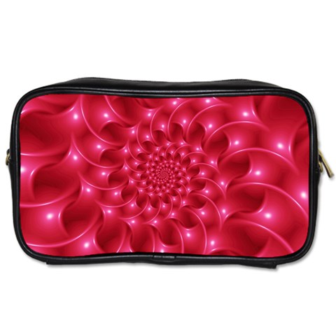 Glossy Rose Pink Spiral Fractal  Toiletries Bag (Two Sides) from ArtsNow.com Front