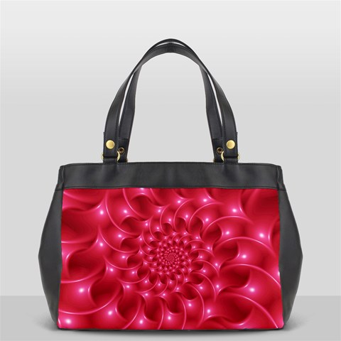 Glossy Rose Pink Spiral Fractal  Oversize Office Handbag (2 Sides) from ArtsNow.com Front