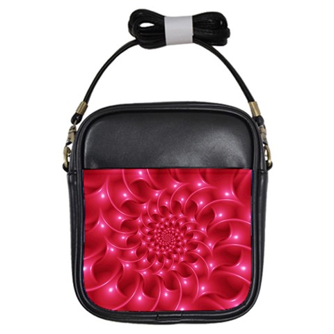 Glossy Rose Pink Spiral Fractal  Girls Sling Bag from ArtsNow.com Front