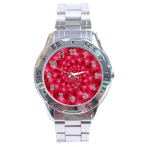 Glossy Rose Pink Spiral Fractal  Stainless Steel Analogue Watch from ArtsNow.com Front