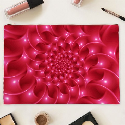 Glossy Rose Pink Spiral Fractal  Cosmetic Bag (XXL) from ArtsNow.com Front