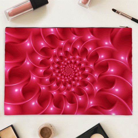 Glossy Rose Pink Spiral Fractal  Cosmetic Bag (XXL) from ArtsNow.com Back