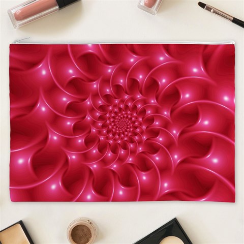 Glossy Rose Pink Spiral Fractal  Cosmetic Bag (XXXL) from ArtsNow.com Front