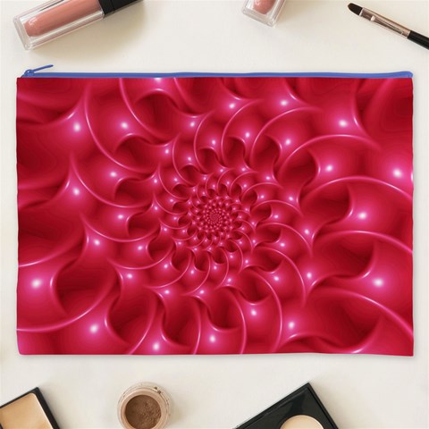 Glossy Rose Pink Spiral Fractal  Cosmetic Bag (XXXL) from ArtsNow.com Front