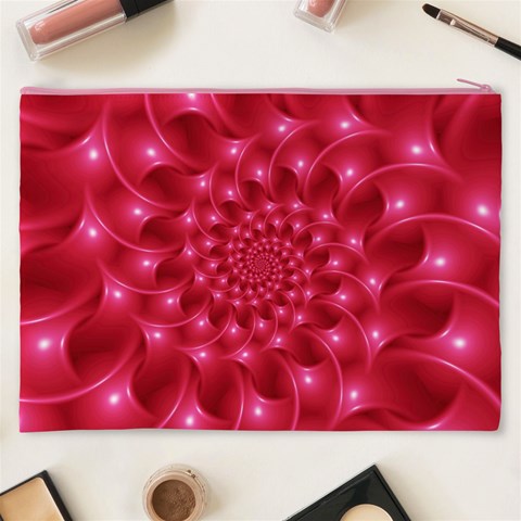 Glossy Rose Pink Spiral Fractal  Cosmetic Bag (XXXL) from ArtsNow.com Back