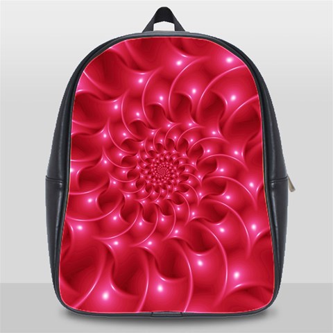 Glossy Rose Pink Spiral Fractal  School Bag (XL) from ArtsNow.com Front