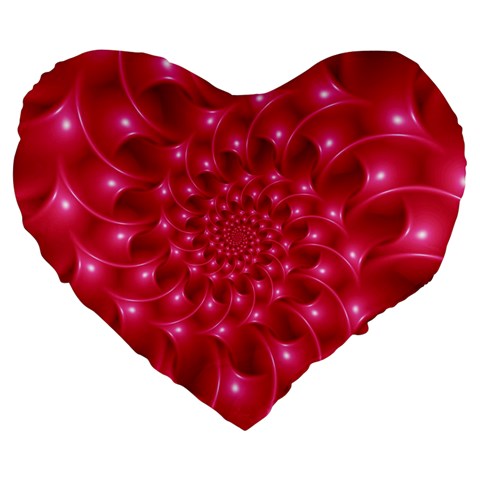 Glossy Rose Pink Spiral Fractal  Large 19  Premium Heart Shape Cushion from ArtsNow.com Front