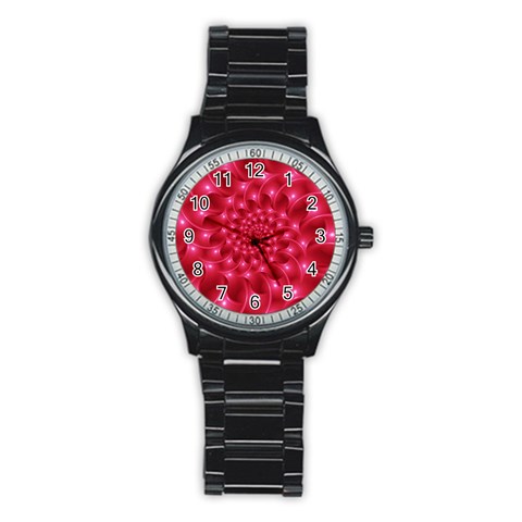 Glossy Rose Pink Spiral Fractal  Stainless Steel Round Watch from ArtsNow.com Front