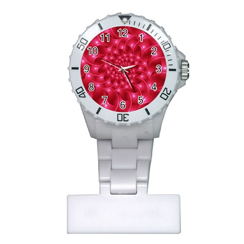 Glossy Rose Pink Spiral Fractal  Plastic Nurses Watch from ArtsNow.com Front