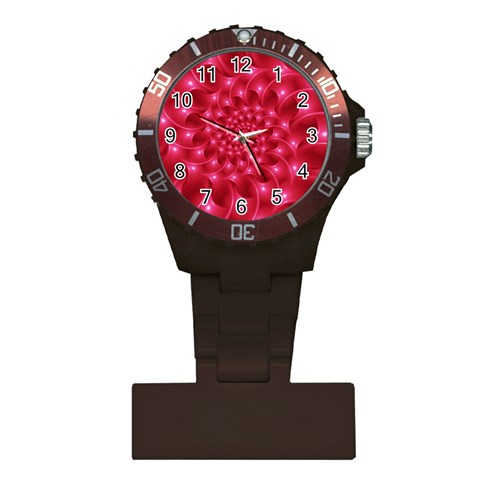 Glossy Rose Pink Spiral Fractal  Plastic Nurses Watch from ArtsNow.com Front