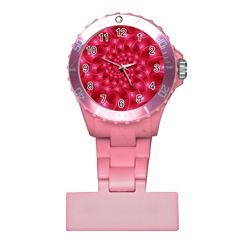 Glossy Rose Pink Spiral Fractal  Plastic Nurses Watch from ArtsNow.com Front