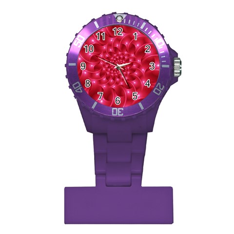 Glossy Rose Pink Spiral Fractal  Plastic Nurses Watch from ArtsNow.com Front