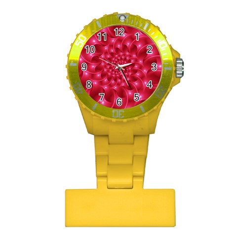 Glossy Rose Pink Spiral Fractal  Plastic Nurses Watch from ArtsNow.com Front