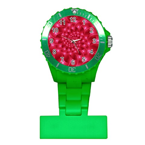 Glossy Rose Pink Spiral Fractal  Plastic Nurses Watch from ArtsNow.com Front