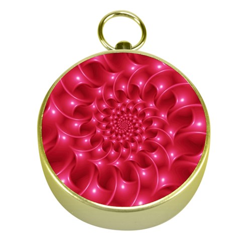 Glossy Rose Pink Spiral Fractal  Gold Compass from ArtsNow.com Front