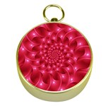 Glossy Rose Pink Spiral Fractal  Gold Compass