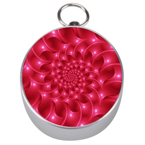 Glossy Rose Pink Spiral Fractal  Silver Compass from ArtsNow.com Front