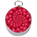 Glossy Rose Pink Spiral Fractal  Silver Compass