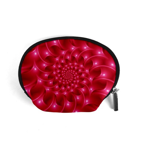 Glossy Rose Pink Spiral Fractal  Accessory Pouch (Small) from ArtsNow.com Front