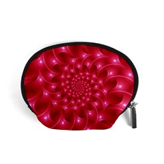 Glossy Rose Pink Spiral Fractal  Accessory Pouch (Small) from ArtsNow.com Front