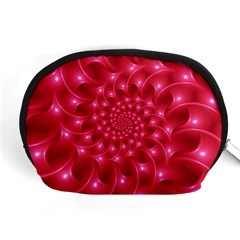 Glossy Rose Pink Spiral Fractal  Accessory Pouch (Medium) from ArtsNow.com Front