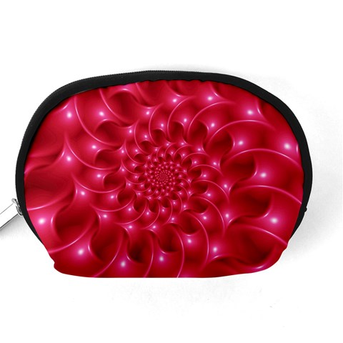 Glossy Rose Pink Spiral Fractal  Accessory Pouch (Medium) from ArtsNow.com Back