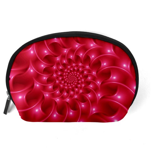 Glossy Rose Pink Spiral Fractal  Accessory Pouch (Large) from ArtsNow.com Back