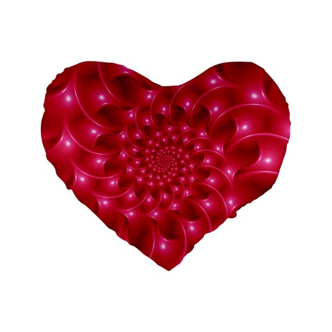 Glossy Rose Pink Spiral Fractal  Standard 16  Premium Flano Heart Shape Cushion  from ArtsNow.com Front