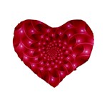 Glossy Rose Pink Spiral Fractal  Standard 16  Premium Flano Heart Shape Cushion 