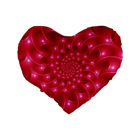 Glossy Rose Pink Spiral Fractal  Standard 16  Premium Flano Heart Shape Cushion  from ArtsNow.com Back