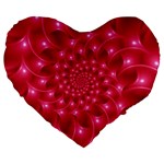 Glossy Rose Pink Spiral Fractal  Large 19  Premium Flano Heart Shape Cushion