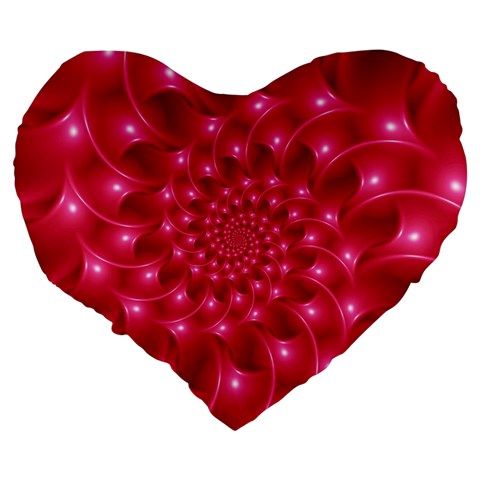 Glossy Rose Pink Spiral Fractal  Large 19  Premium Flano Heart Shape Cushion from ArtsNow.com Back