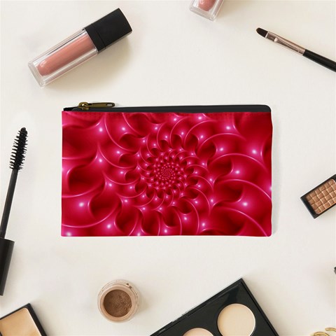 Glossy Rose Pink Spiral Fractal  Cosmetic Bag (XS) from ArtsNow.com Front