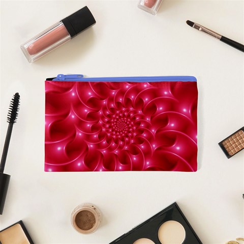 Glossy Rose Pink Spiral Fractal  Cosmetic Bag (XS) from ArtsNow.com Front