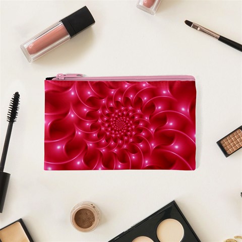 Glossy Rose Pink Spiral Fractal  Cosmetic Bag (XS) from ArtsNow.com Front