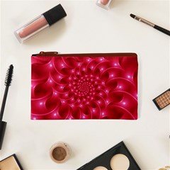 Glossy Rose Pink Spiral Fractal  Cosmetic Bag (XS) from ArtsNow.com Front