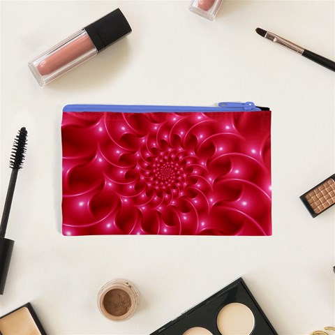 Glossy Rose Pink Spiral Fractal  Cosmetic Bag (XS) from ArtsNow.com Back