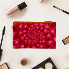 Glossy Rose Pink Spiral Fractal  Cosmetic Bag (XS) from ArtsNow.com Back