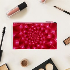 Glossy Rose Pink Spiral Fractal  Cosmetic Bag (XS) from ArtsNow.com Back