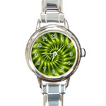 Glossy Lime Green Spiral Fractal  Round Italian Charm Watch