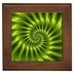 Glossy Lime Green Spiral Fractal  Framed Tile