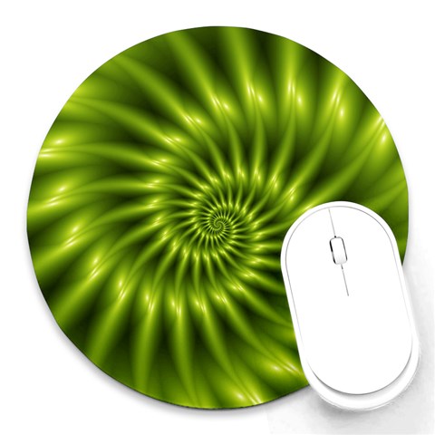 Glossy Lime Green Spiral Fractal  Round Mousepad from ArtsNow.com Front